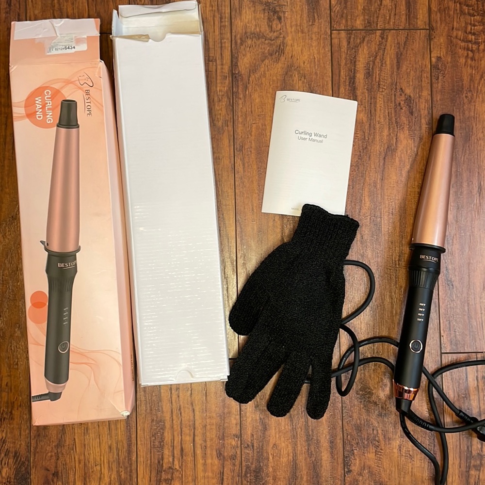BESTOPE Curling Wand 1-1.5 Inch with Heat Resistant Glove